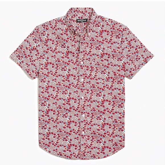 J. Crew Mercantile Flex Red Micro Floral Printed Button Up Short Sleeve Shirt - Picture 3 of 9